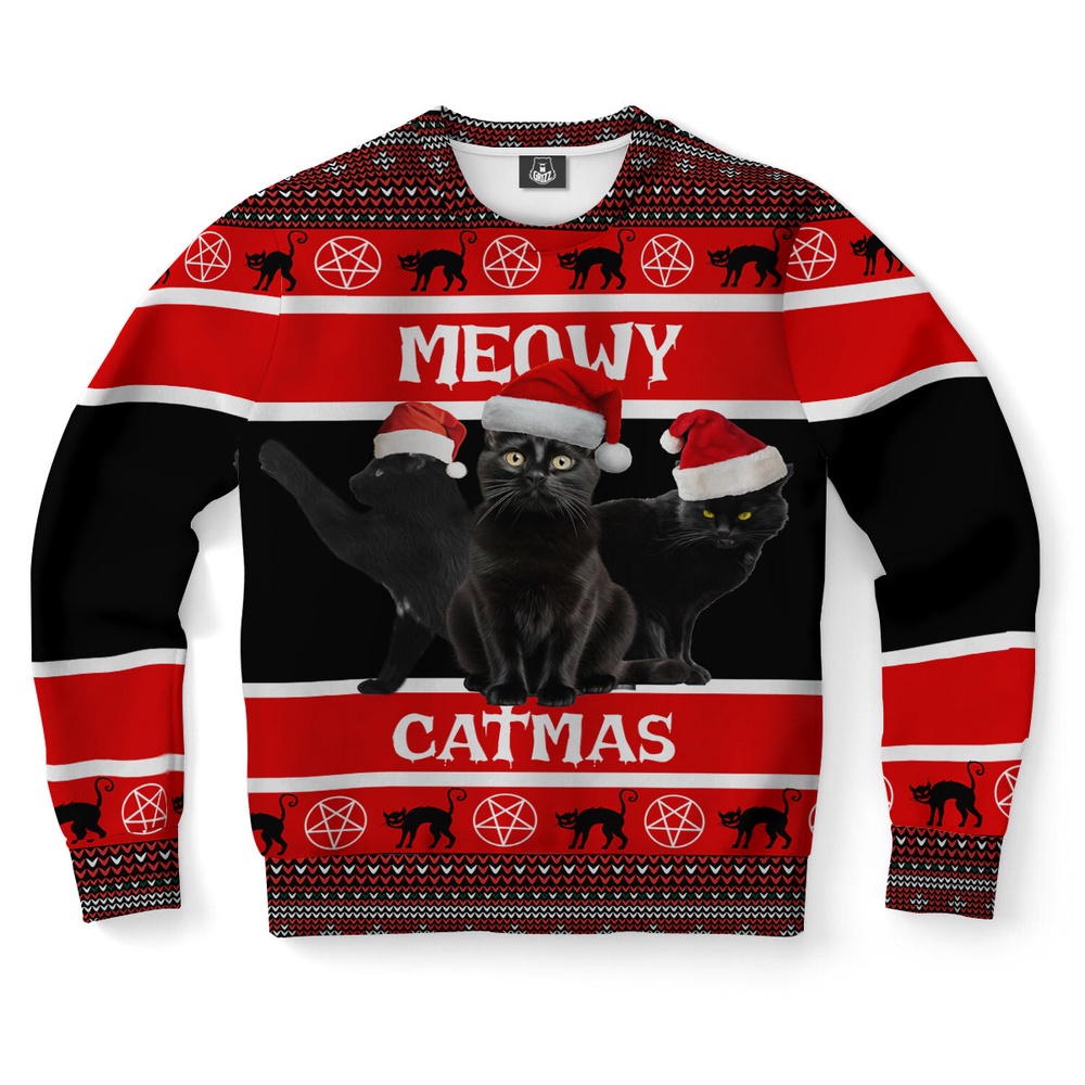 Black Cat Meowy Ugly Christmas Sweater, Christmas Sweater, Ugly Sweater, Funny Xmas Sweaters