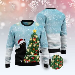 Black Cat Noel Tree Ugly Christmas Sweater,&hellip;