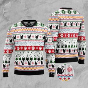Black Cat Pattern Ugly Christmas Sweater, Christmas&hellip;