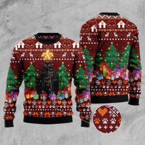 Black Cat Pine Tree Ugly Christmas Sweater,&hellip;