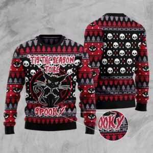 Black Cat Spooky Halloween Ugly Christmas Sweater,&hellip;