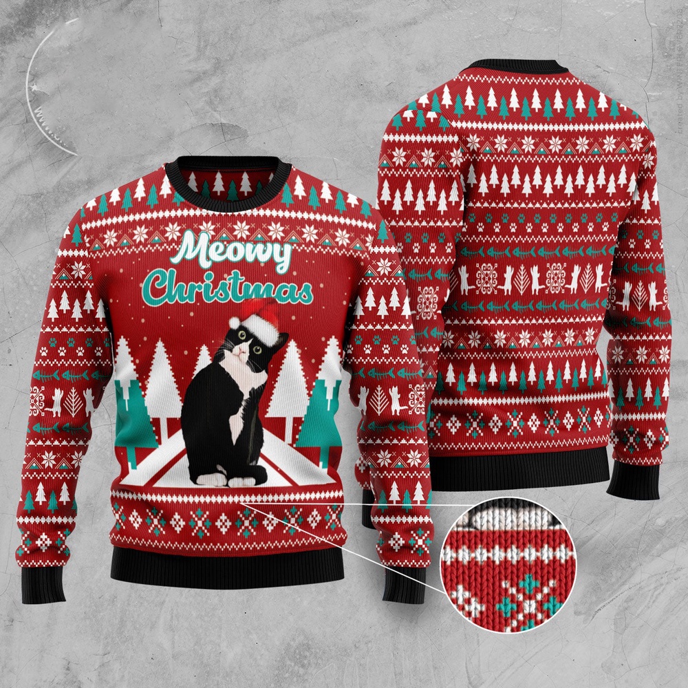 Black Meowy Christmas Ugly Christmas Sweater, Christmas Sweater, Ugly Sweater, Funny Xmas Sweaters