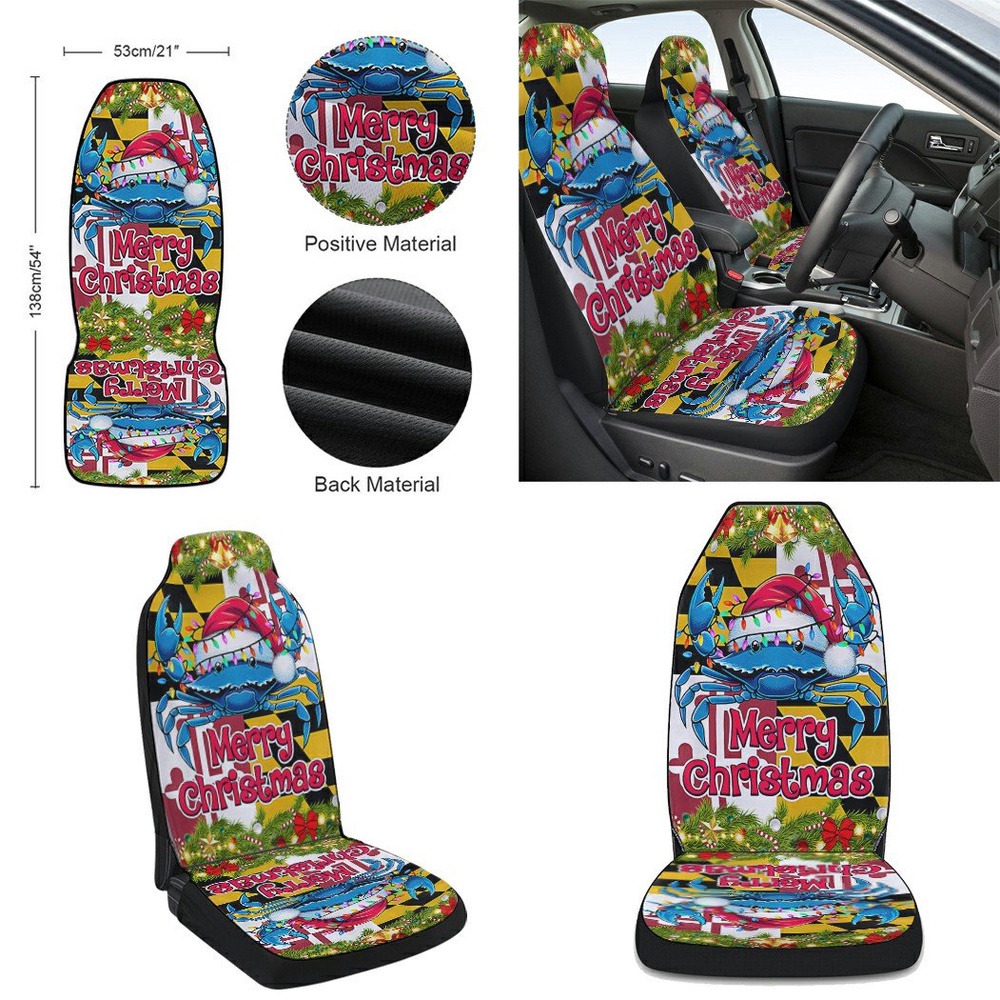 Blue Crab Merry Christmas Maryland Seat Cover Cars, Christmas Car Seat Cover, Car Seat Cover