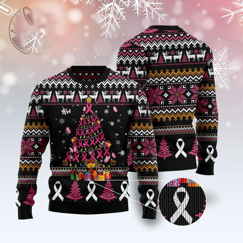 Breast Cancer Awareness Christmas Tree Ugly Christmas Sweater, Xmas Tree Sweater, Christmas Sweater