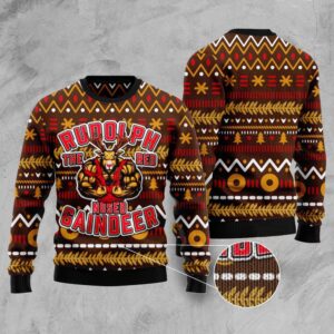 Buffed Rudolph The Red-Nosed Reindeer Ugly Christmas&hellip;