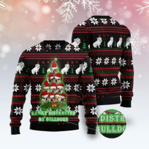 Bulldog Pine Tree Christmas Ugly Christmas Sweater,&hellip;