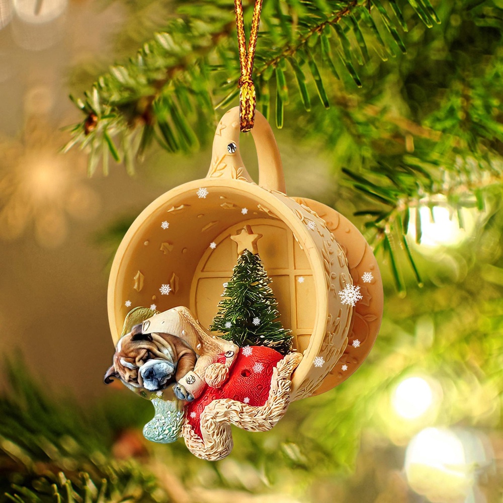 Bulldog Sleeping In A Cup Christmas Ornament, Christmas Ornament, Dog Ornament, Xmas Dog Ornaments