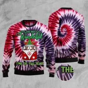 Bulldog Tie Dye Ugly Christmas Sweater, Dog&hellip;