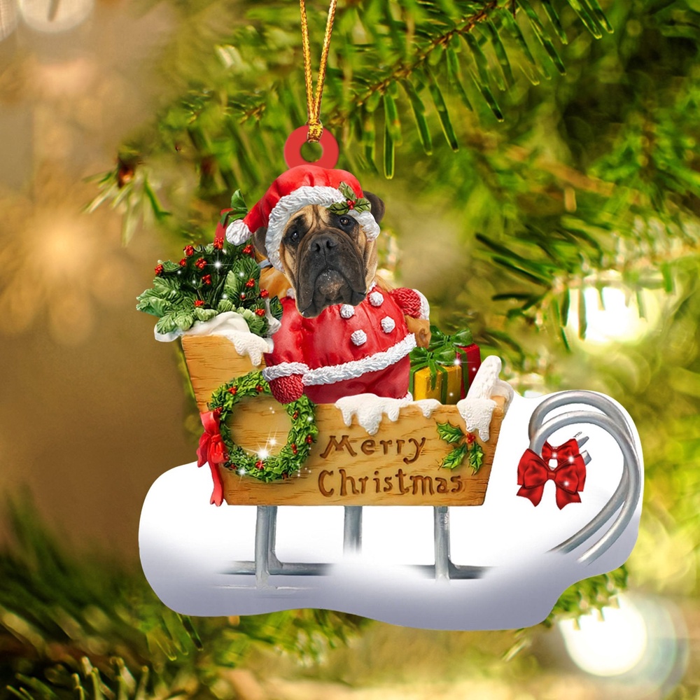 Bullmastiff Merry Christmas Ornament, Christmas Ornament, Dog Ornament, Xmas Dog Ornaments