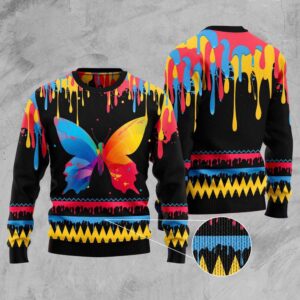 Butterfly Colorful Beauty Ugly Christmas Sweater, Christmas&hellip;