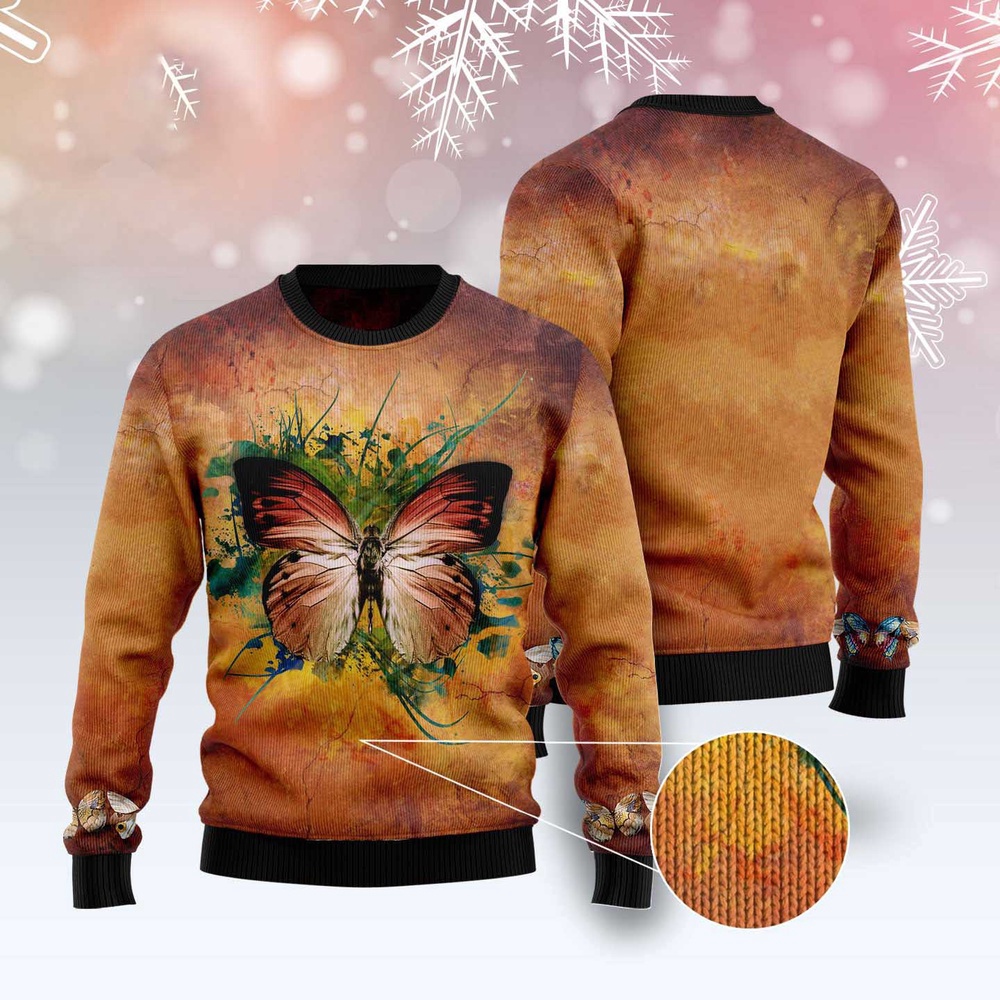 Butterfly Vintage Ugly Christmas Sweater, Christmas Sweater, Ugly Sweater, Funny Xmas Sweaters