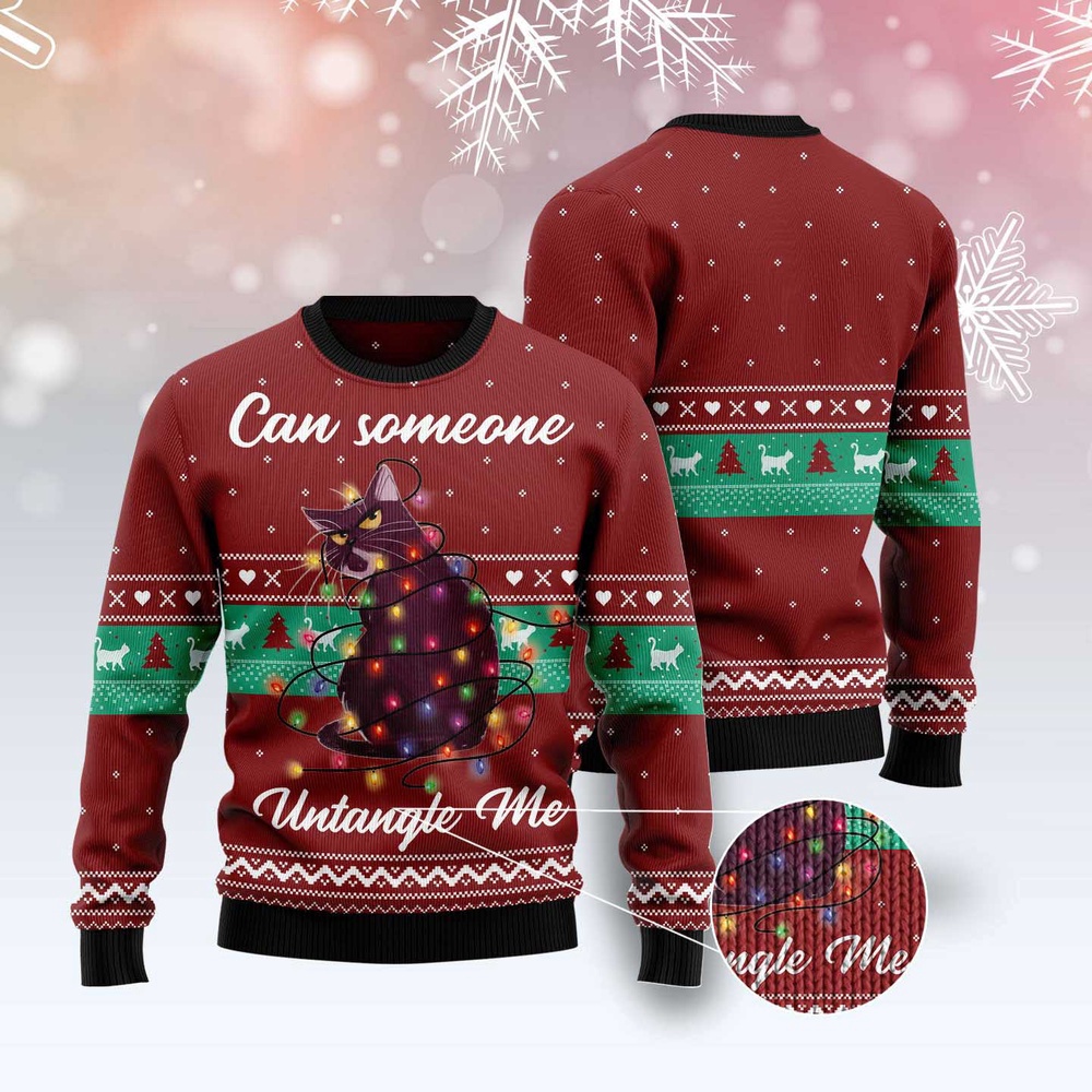 Can Someone Untangle Me Cat Ugly Christmas Sweater, Christmas Cat Ugly Sweater, Ugly Cat Xmas Sweater