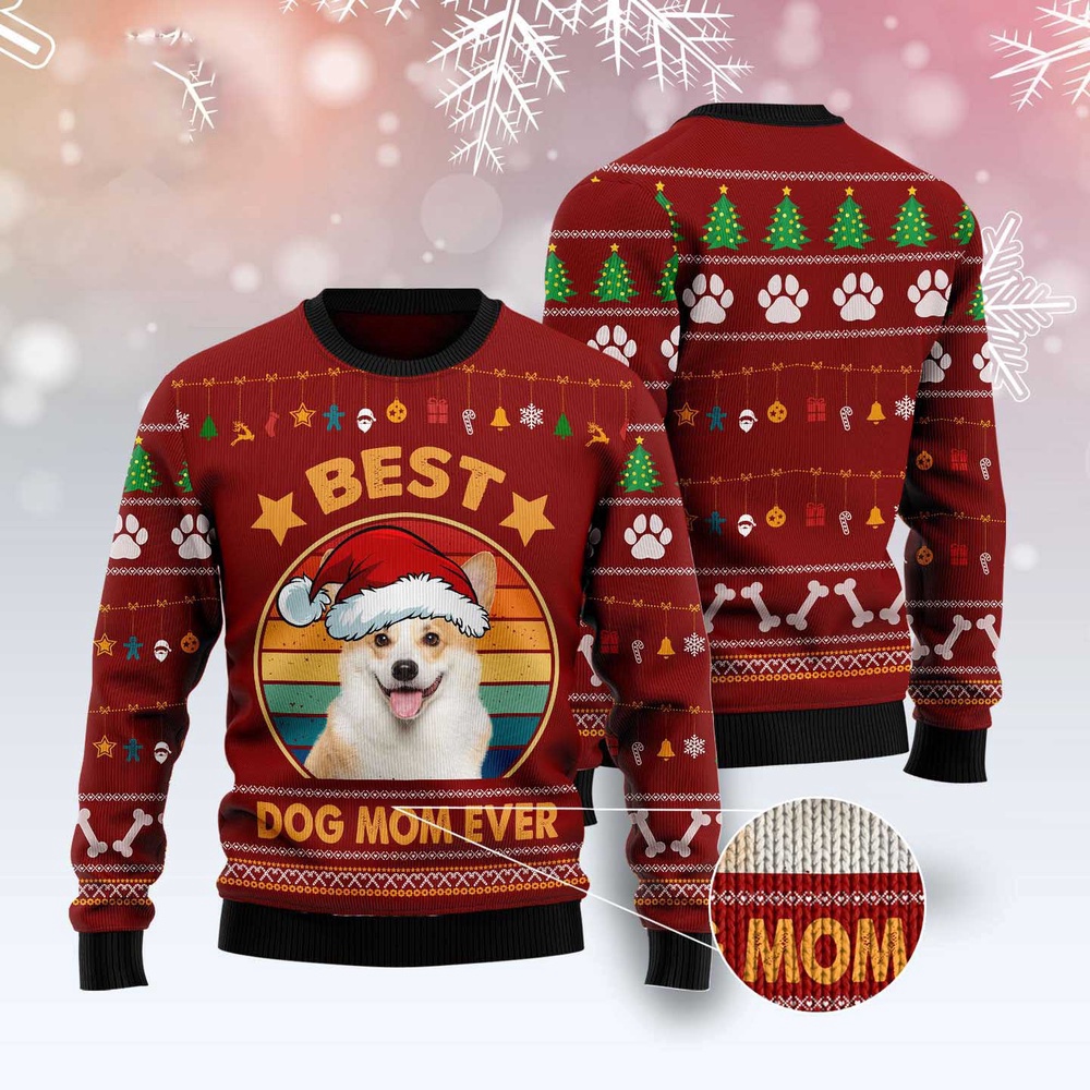 Cardigan Welsh Corgi Best Dog Mom Ever Ugly Christmas Sweater, Dog Ugly Christmas Sweater, Ugly Dog Sweaters