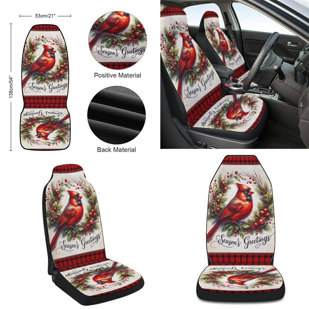 Cardinal Christmas Wreath Seat Cover Cars, Christmas Car Seat Cover, Car Seat Cover