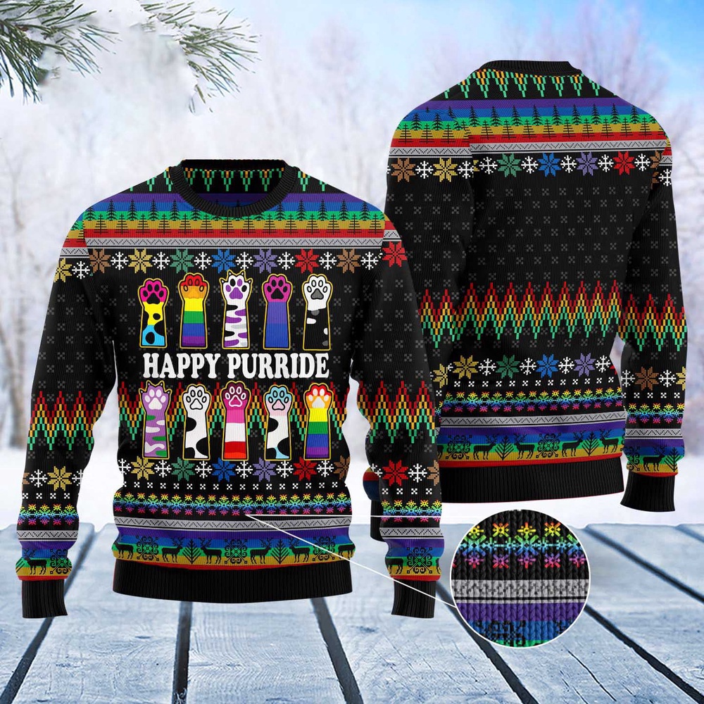 Cat Lgbt Color Ugly Christmas Sweater, Christmas Cat Ugly Sweater, Ugly Cat Xmas Sweater