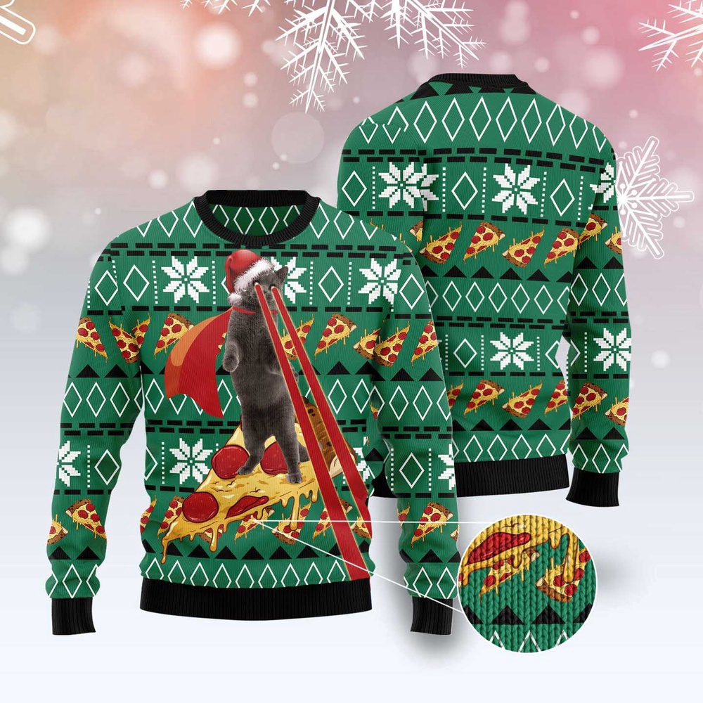 Cat Pizza Ugly Christmas Sweater, Christmas Cat Ugly Sweater, Ugly Cat Xmas Sweater