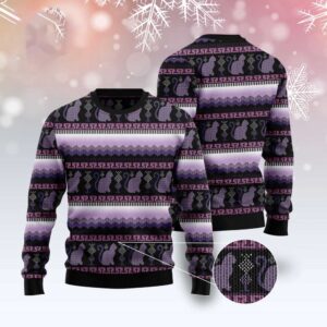 Cat Purple Pattern Ugly Christmas Sweater, Christmas&hellip;
