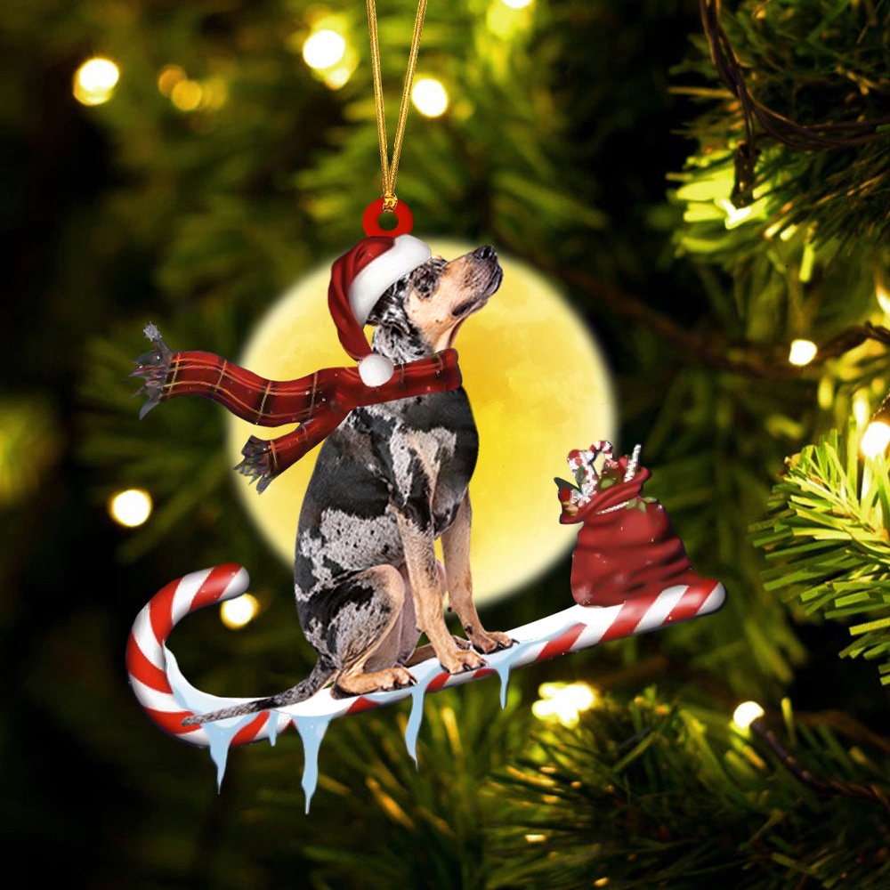 Catahoula-Leopard On The Candy Cane Christmas Ornament, Christmas Ornament, Dog Ornament, Xmas Dog Ornaments