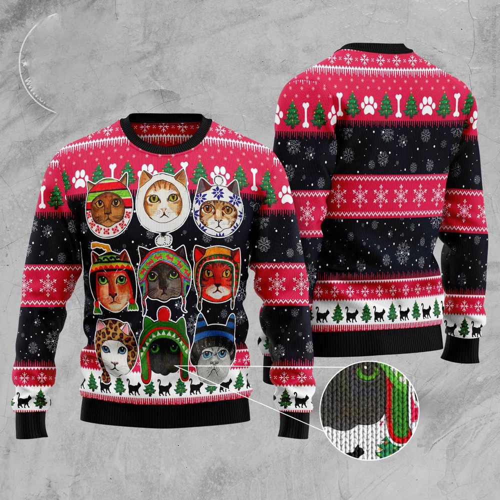 Cats In Winter Ugly Christmas Sweater, Christmas Cat Ugly Sweater, Ugly Cat Xmas Sweater