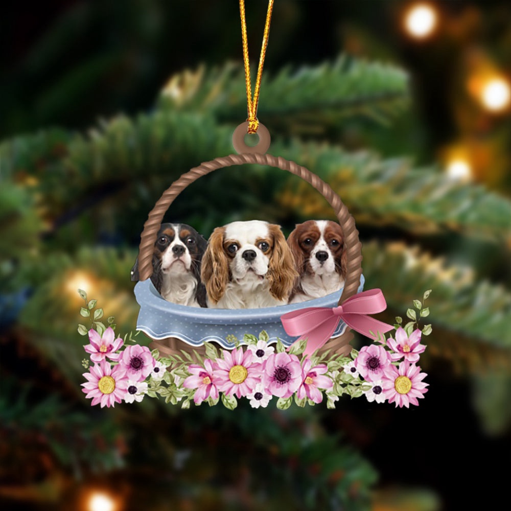 Cavalier King Charles Spaniel Dogs In The Basket Ornament, Christmas Ornament, Dog Ornament, Xmas Dog Ornaments