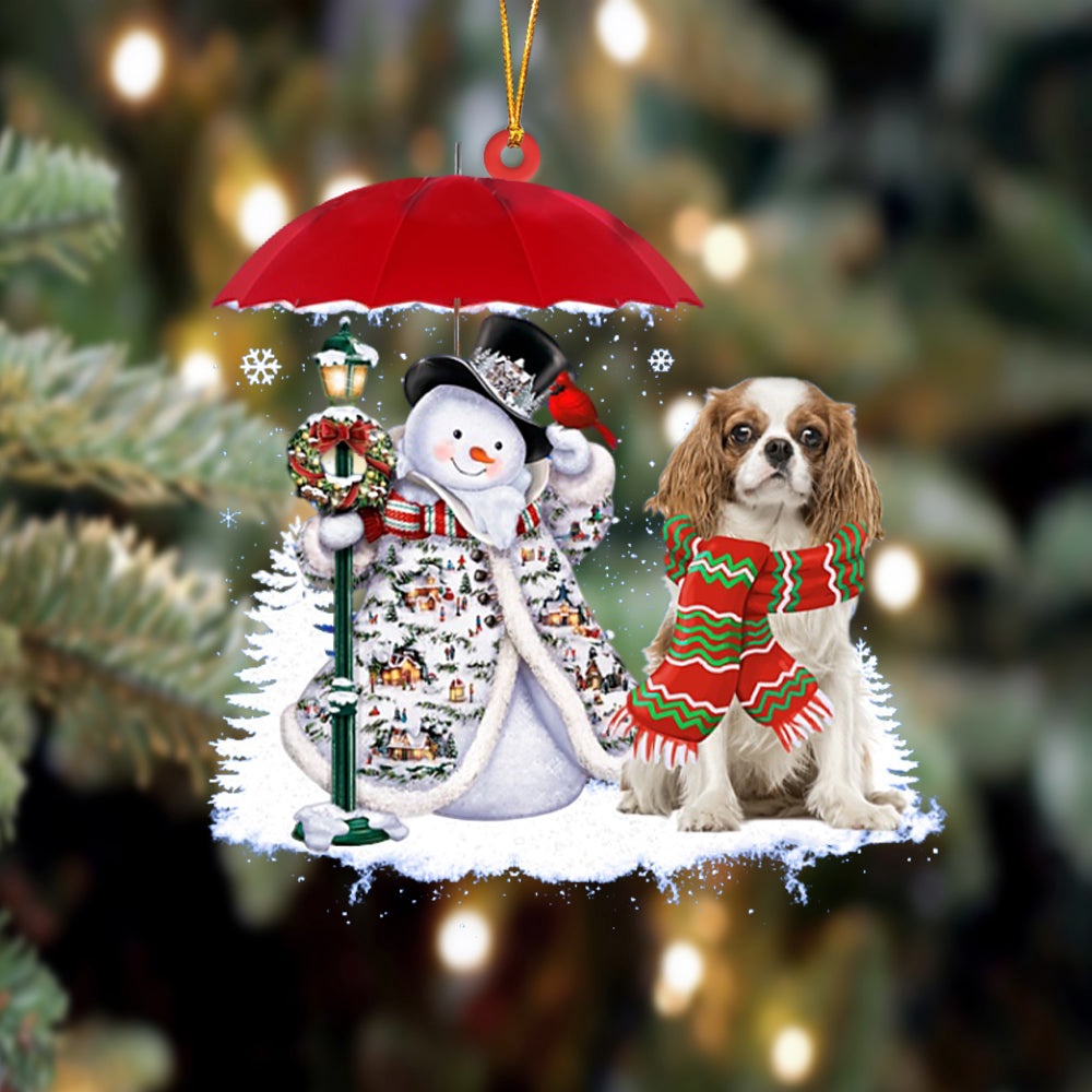 Cavalier King Charles Spaniel With Snowman Christmas Ornament, Christmas Ornament, Dog Ornament, Xmas Dog Ornaments