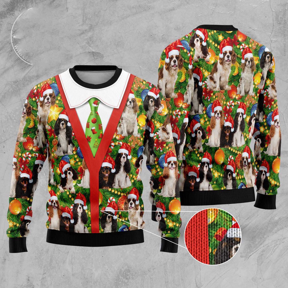 Cavalier King Charles Spaniel Xmas Pine Ugly Christmas Sweater, Christmas Sweater, Ugly Sweater, Funny Xmas Sweaters