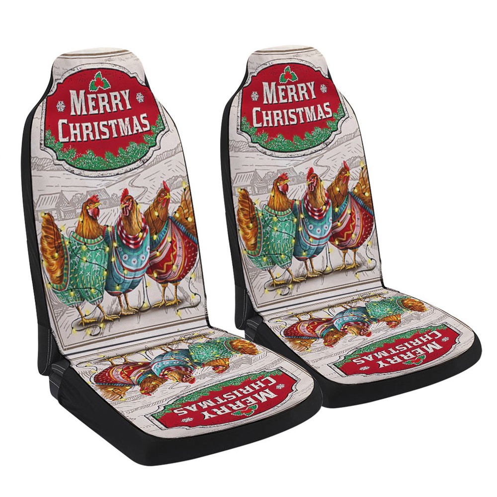 Chicken Christmas Three Hens With Light Vintage Seat Cover Cars, Christmas Car Seat Cover, Car Seat Cover