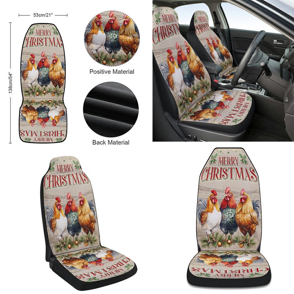 Chickens Christmas Three Hens In Christmas Seat Cover Cars, Christmas Car Seat Cover, Car Seat Cover
