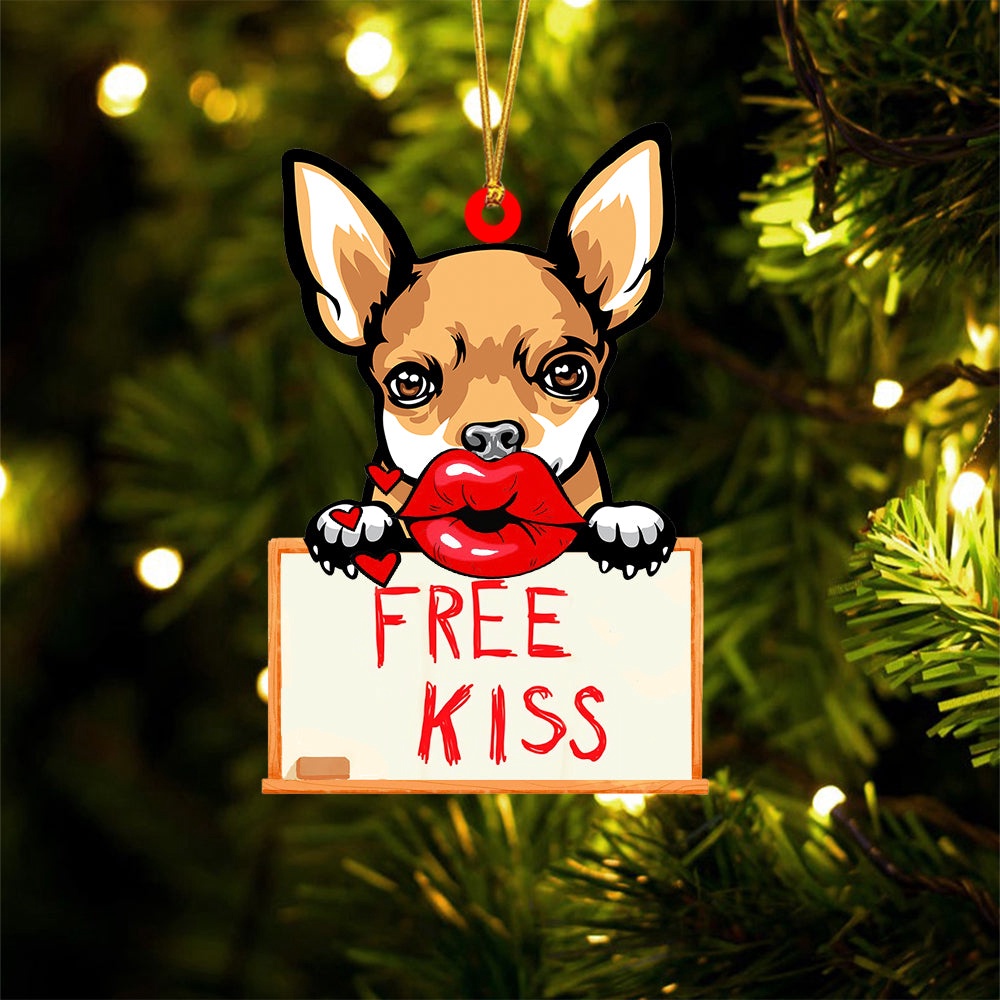 Chihuahua2 Free Kiss Christmas Ornament, Christmas Ornament, Dog Ornament, Xmas Dog Ornaments