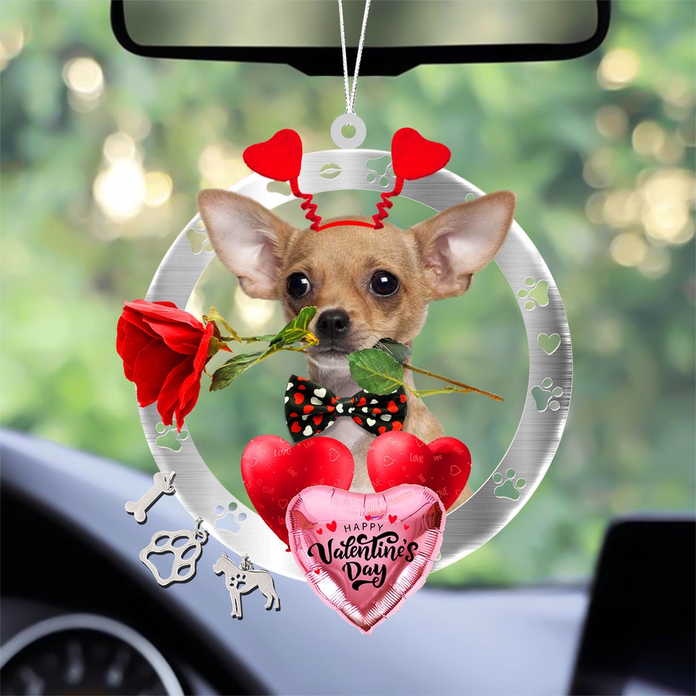 Chihuahua2 With Rose & Heart Balloon Ornament, Christmas Ornament, Dog Ornament, Xmas Dog Ornaments