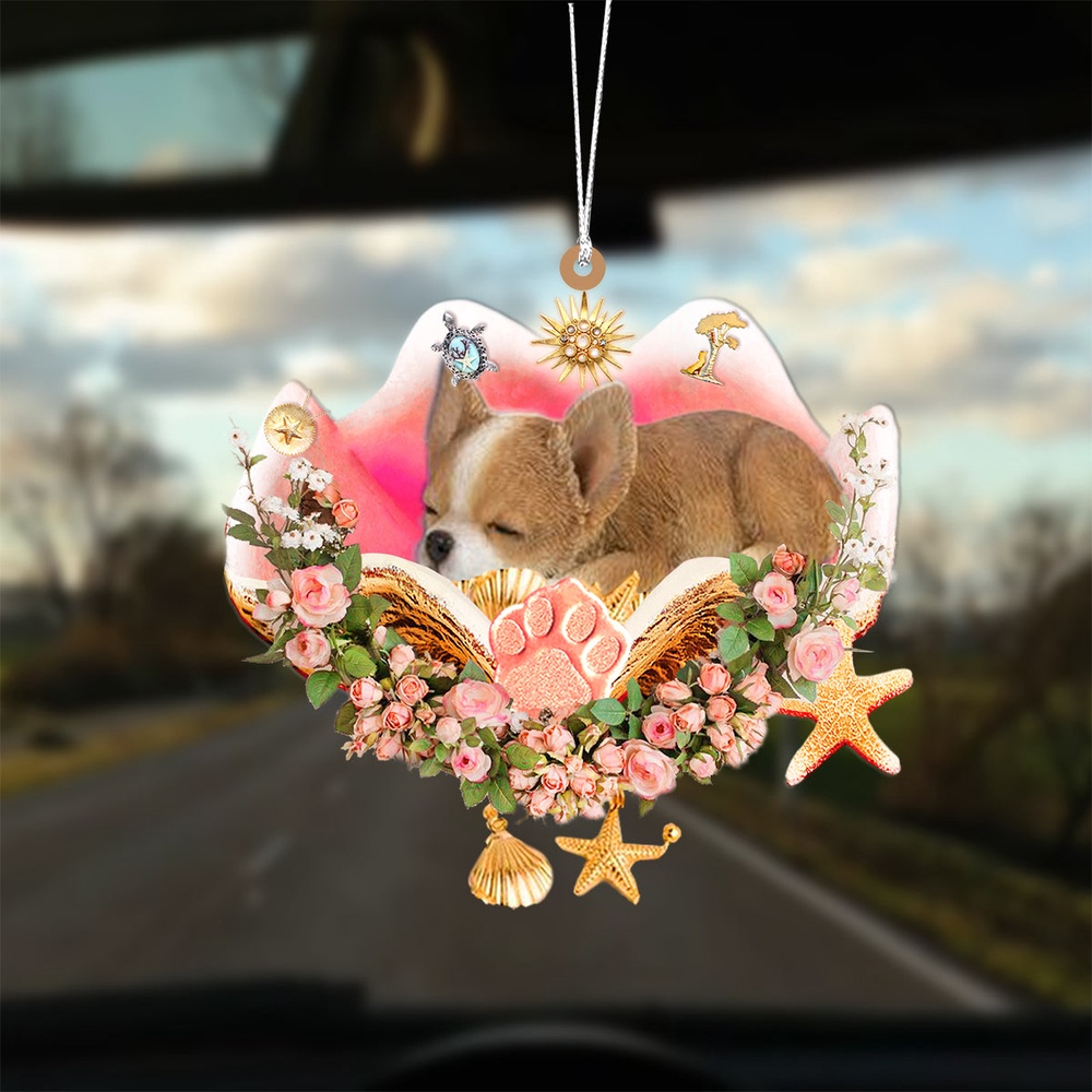 Chihuahua Sleeping In The Seashell Ornament, Christmas Ornament, Dog Ornament, Xmas Dog Ornaments