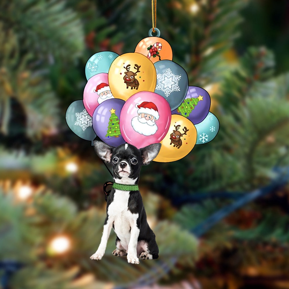 Chihuahua With Balloons Christmas Ornament, Christmas Ornament, Dog Ornament, Xmas Dog Ornaments