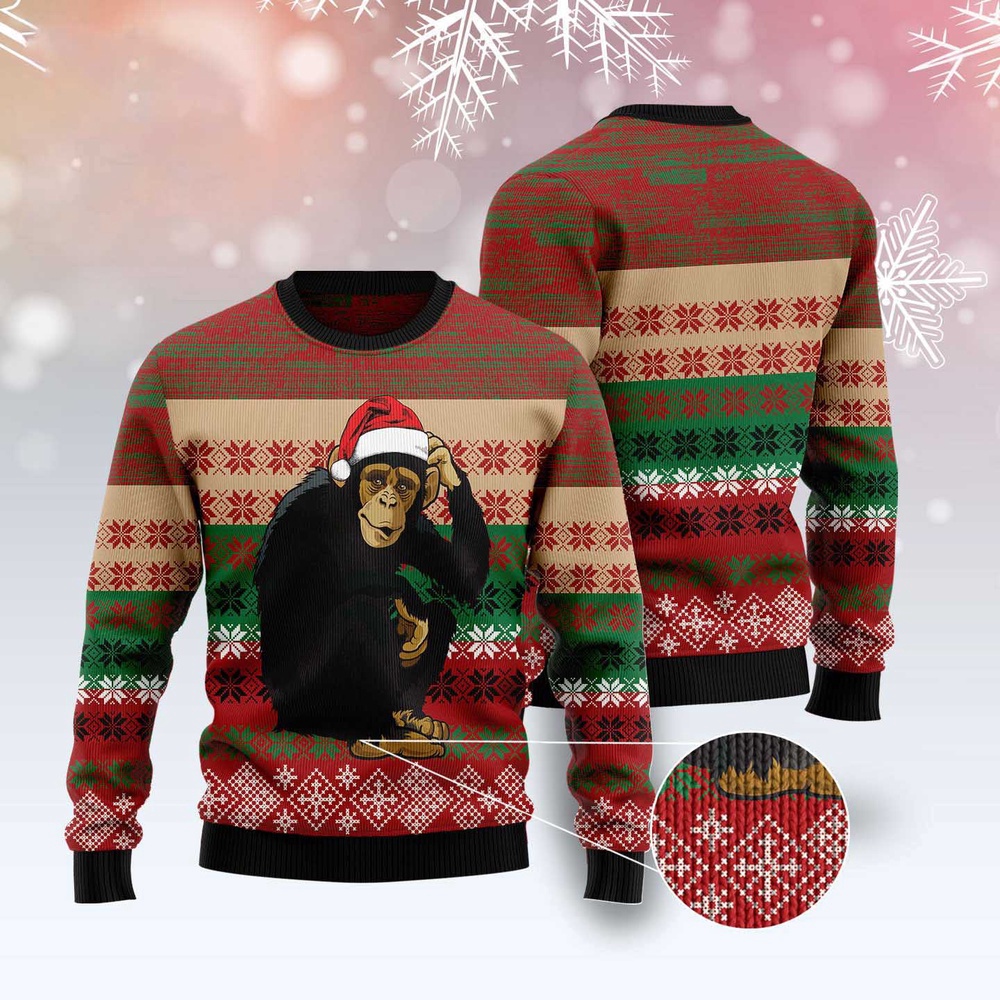 Chimpanzee Christmas Ugly Christmas Sweater, Christmas Sweater, Ugly Sweater, Funny Xmas Sweaters