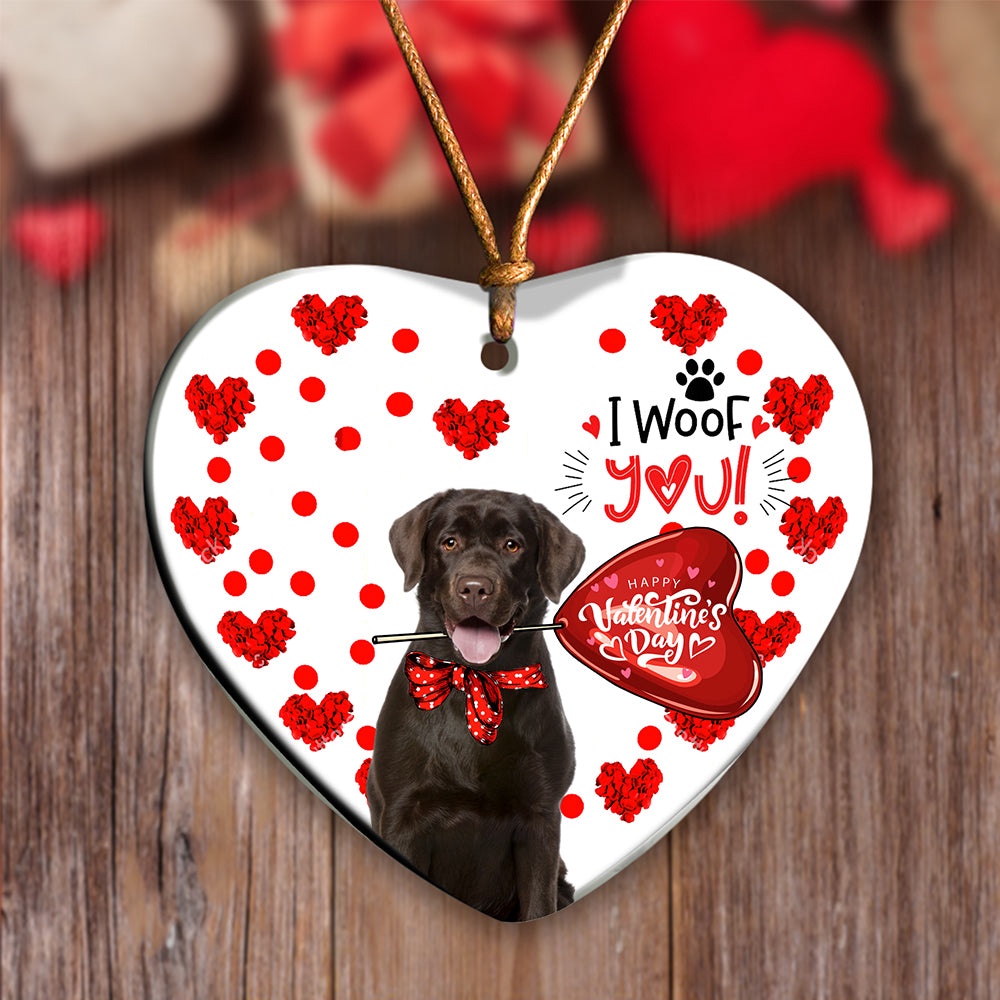 Chocolate Labrador Happy Valentine’s Day Ornament, Christmas Ornament, Dog Ornament, Xmas Dog Ornaments