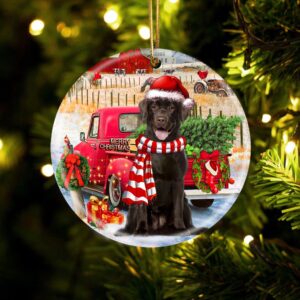 Chocolate Labrador With Red Truck Christmas Ornament,&hellip;