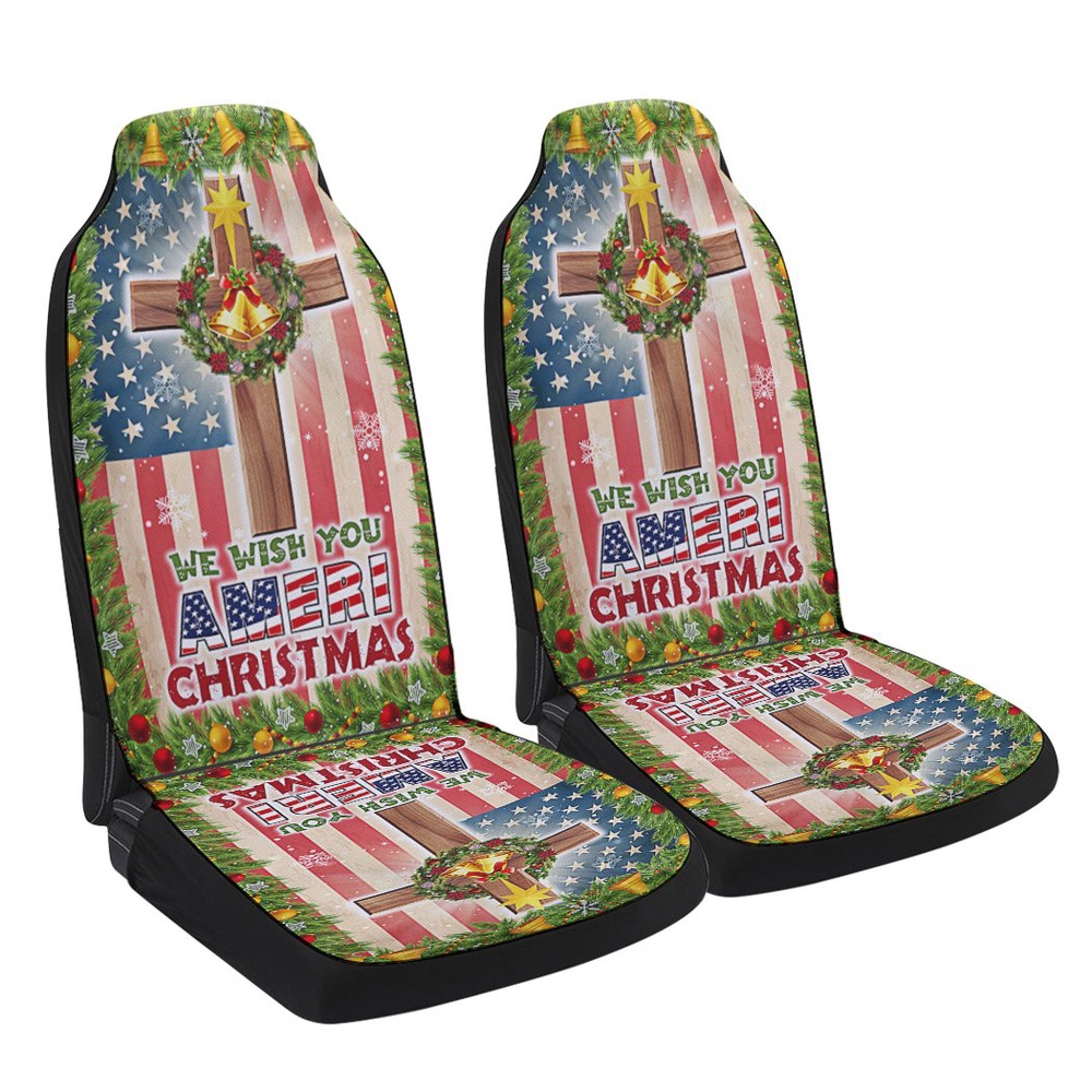 Christian Cross American flag We Wish You Ameri Christmas Seat Cover Cars, Christmas Car Seat Cover, Car Seat Cover