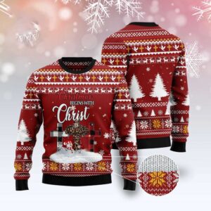 Christmas Begins With Christ Ugly Christmas Sweater,&hellip;