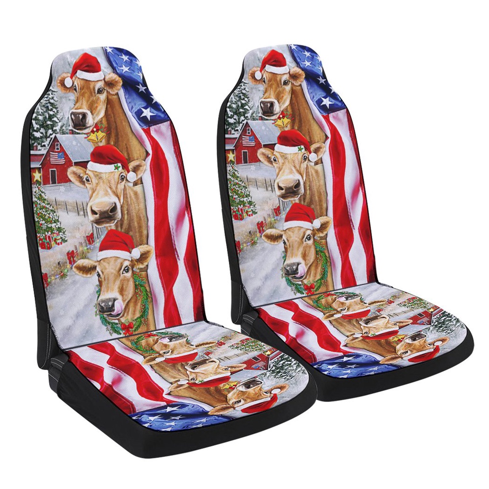 Christmas Cattle Cow American flag Seat Cover Cars, Christmas Car Seat Cover, Car Seat Cover