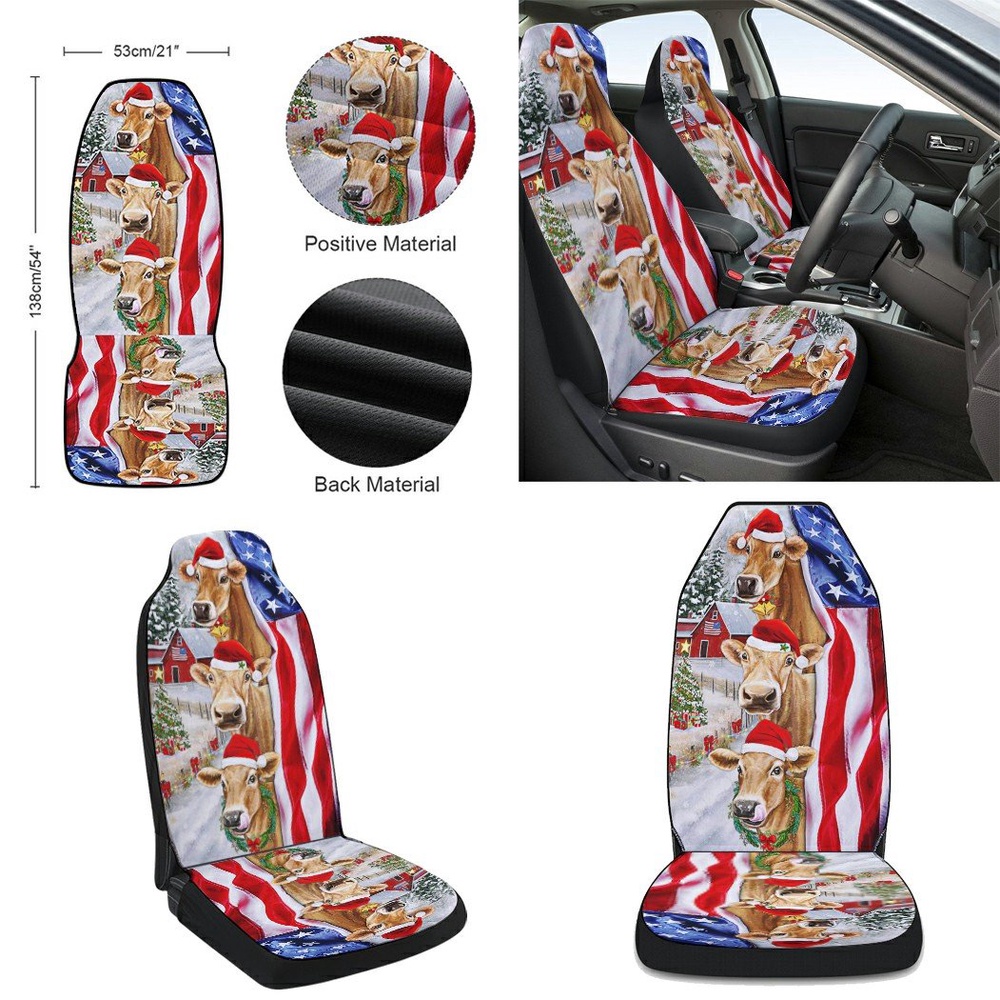 Christmas Cattle Cow American flag Seat Cover Cars, Christmas Car Seat Cover, Car Seat Cover