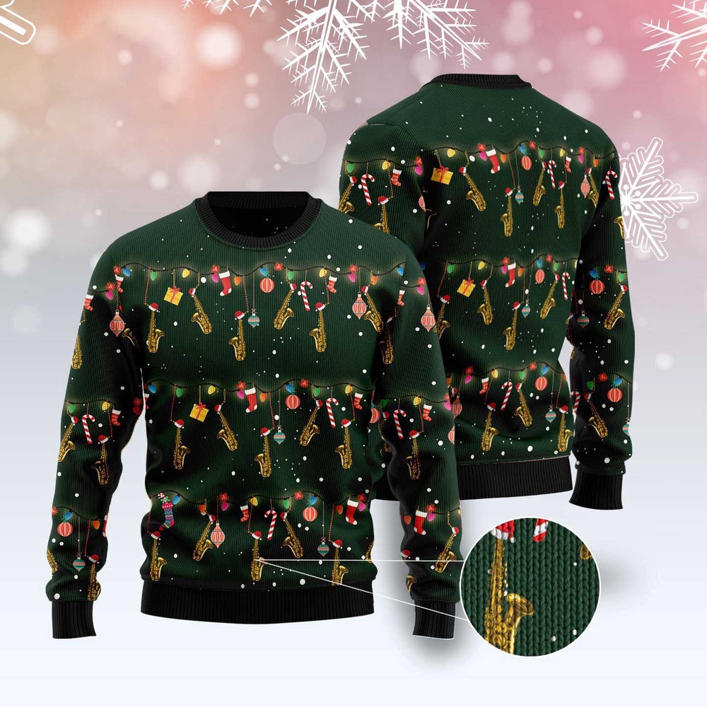 Christmas Instrument Saxophone Ugly Christmas Sweater, Christmas Sweater, Ugly Sweater, Funny Xmas Sweaters