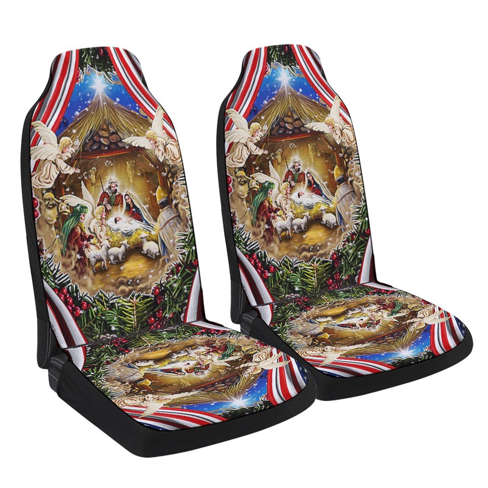 Christmas Is All About Jesus Holy Family Nativity Of Jesus Christmas American flag Seat Cover Cars, Christmas Car Seat Cover, Car Seat Cover