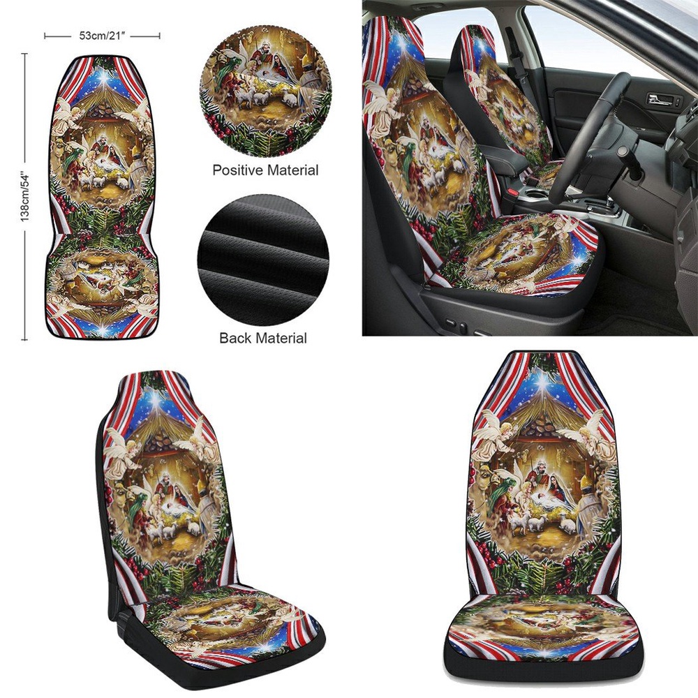 Christmas Is All About Jesus Holy Family Nativity Of Jesus Christmas American flag Seat Cover Cars, Christmas Car Seat Cover, Car Seat Cover