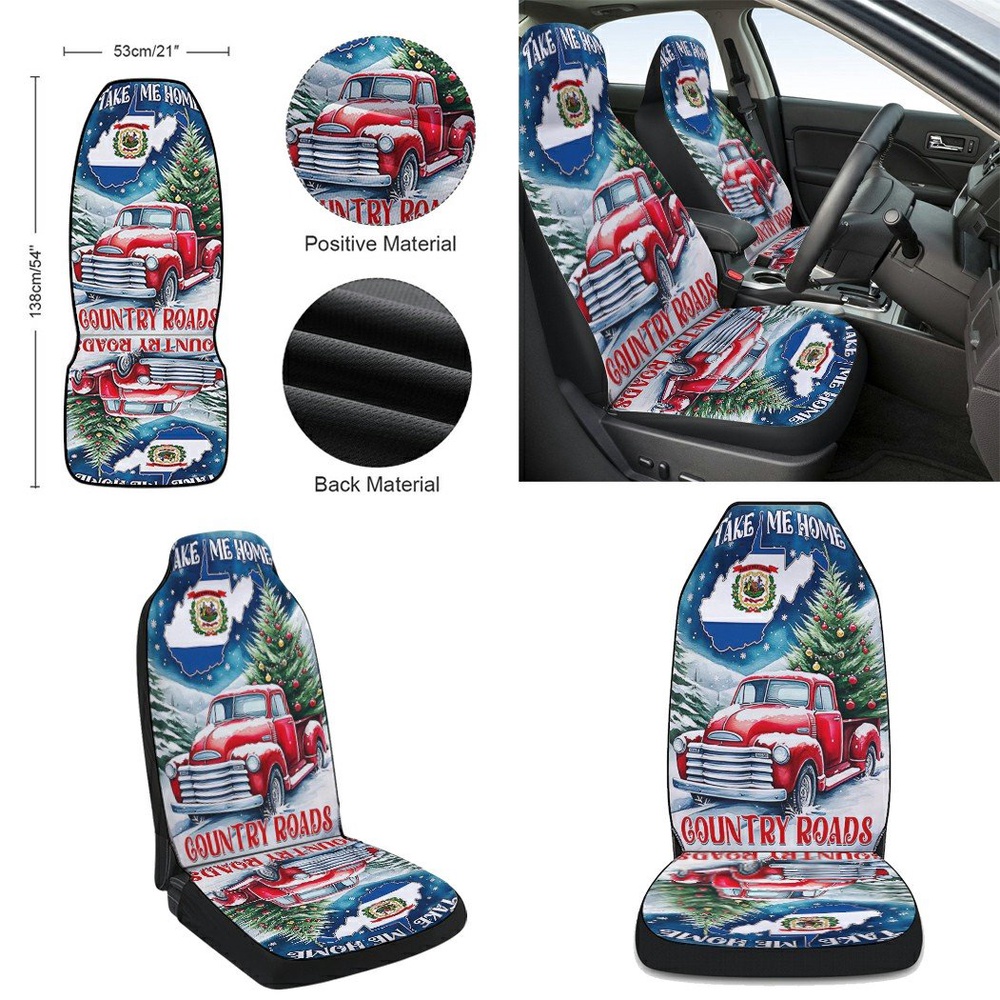 Christmas Take Me Home Country Roads West Virginia Seat Cover Cars, Christmas Car Seat Cover, Car Seat Cover