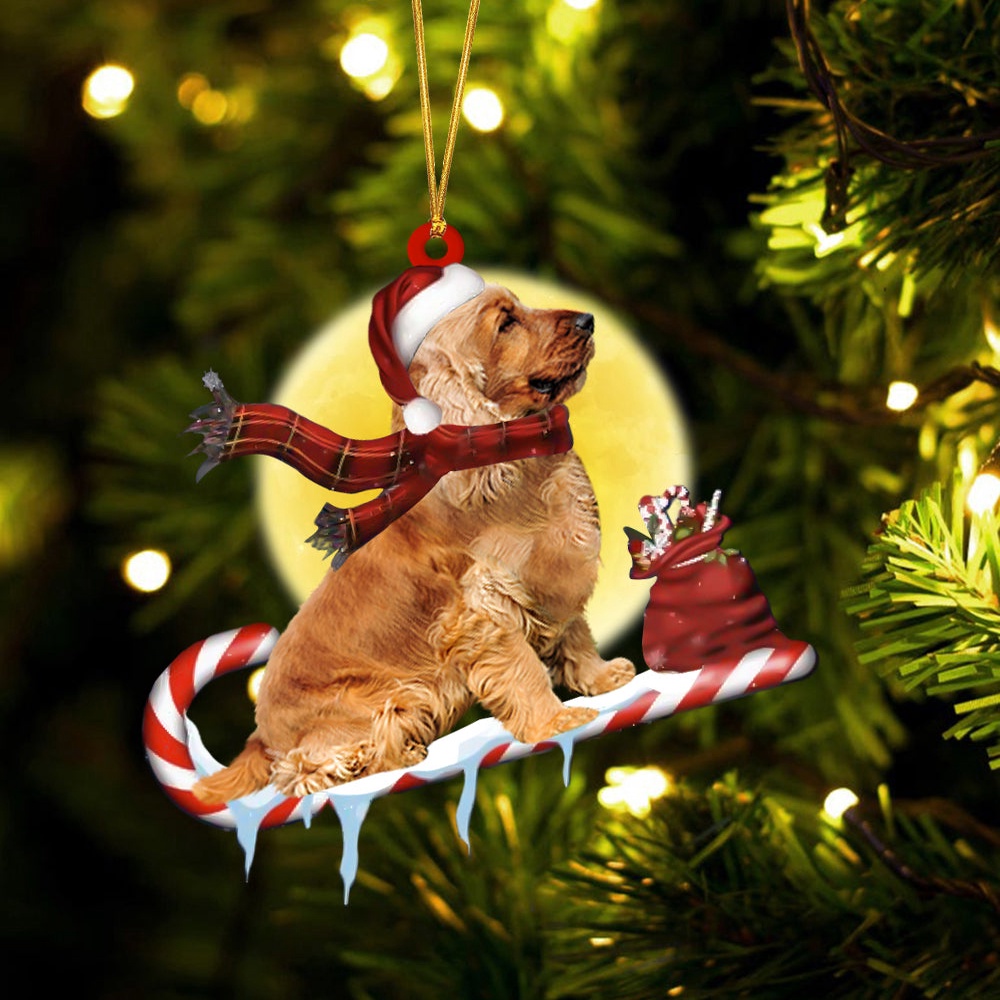 Cocker-Spaniel On The Candy Cane Christmas Ornament, Christmas Ornament, Dog Ornament, Xmas Dog Ornaments