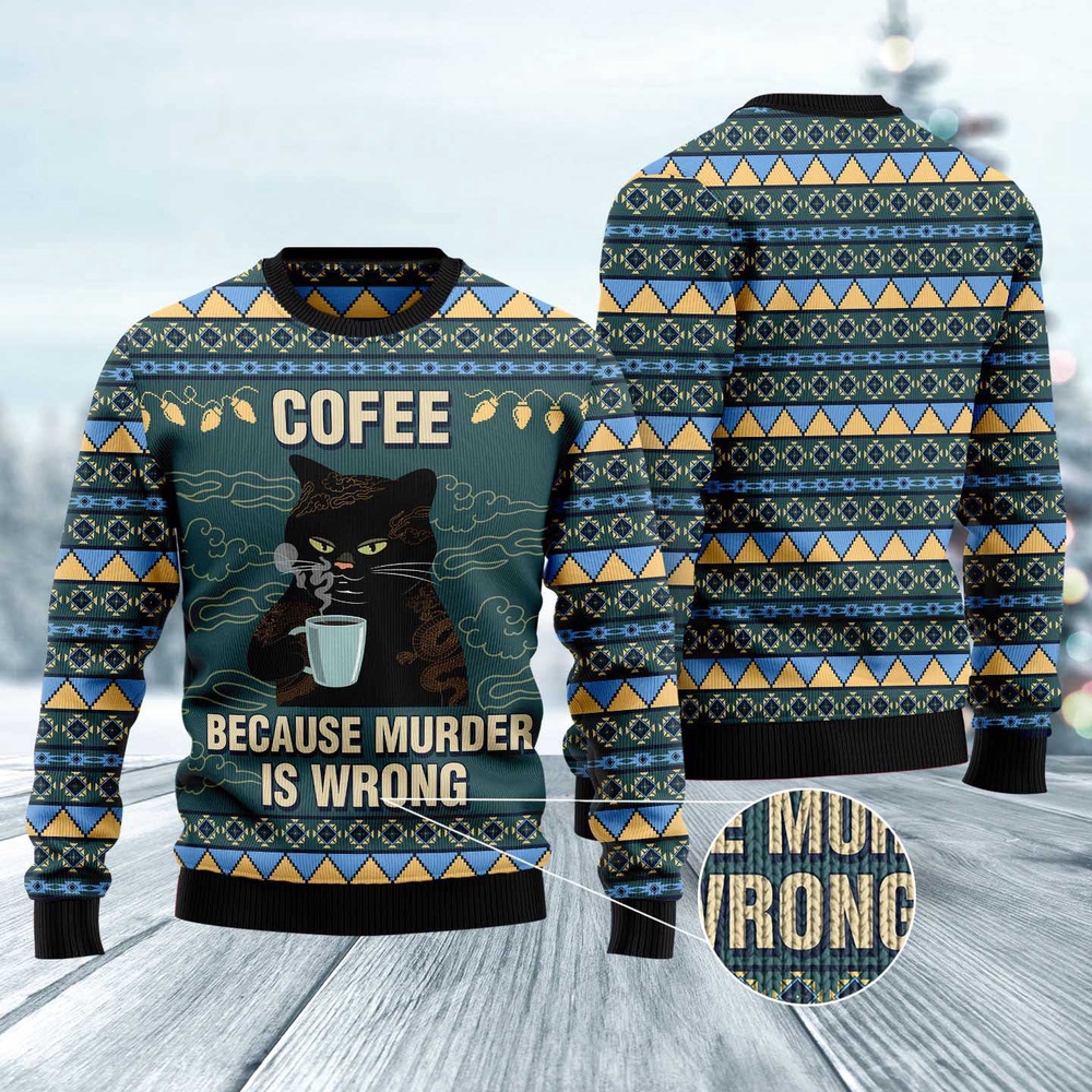 Coffee Cat Ugly Christmas Sweater, Christmas Cat Ugly Sweater, Ugly Cat Xmas Sweater