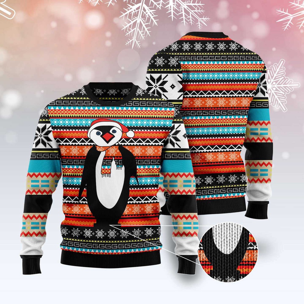 Colorful Pattern Penguin Ugly Christmas Sweater, Christmas Sweater, Ugly Sweater, Funny Xmas Sweaters