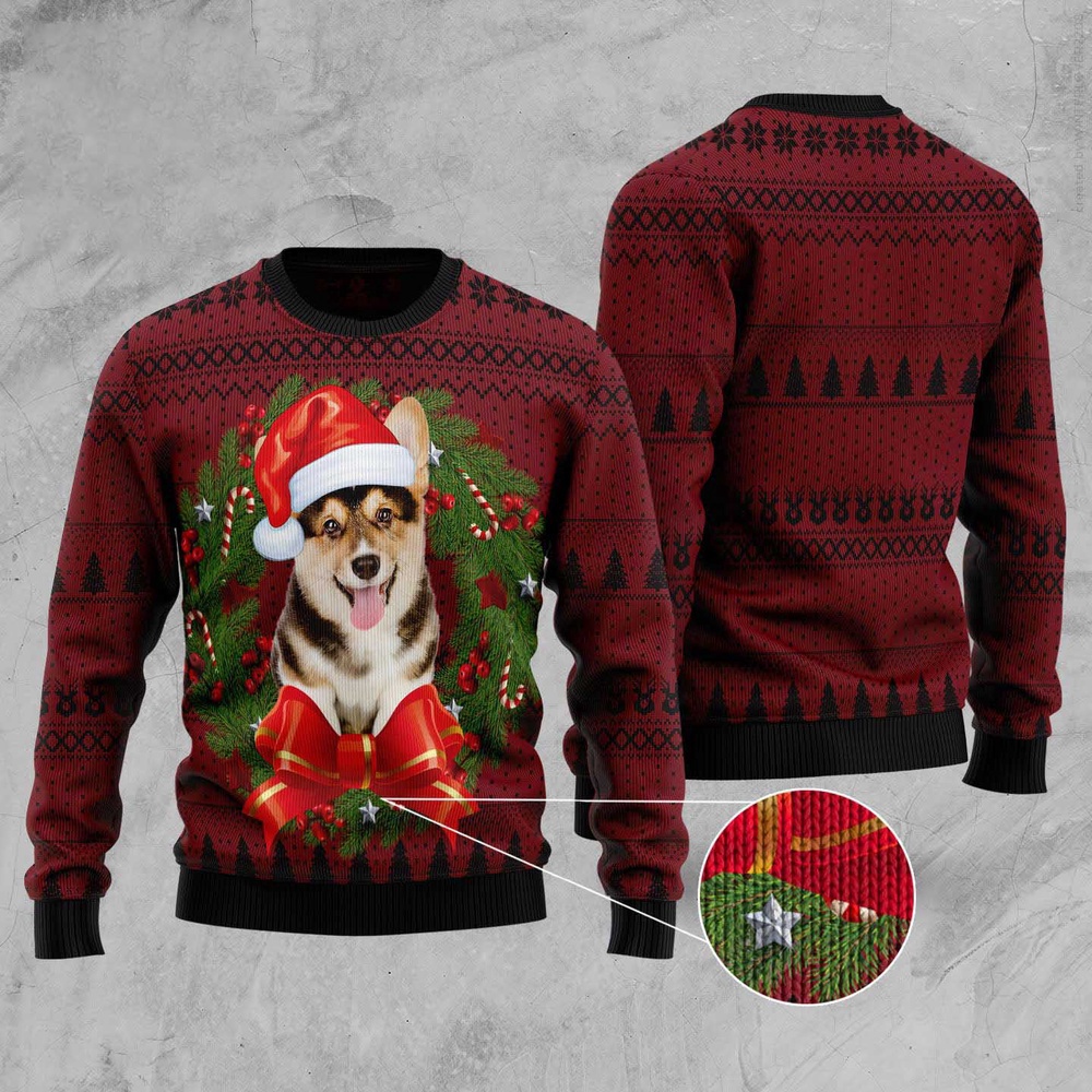 Corgi Wreath Ugly Christmas Sweater, Dog Ugly Christmas Sweater, Ugly Dog Sweaters