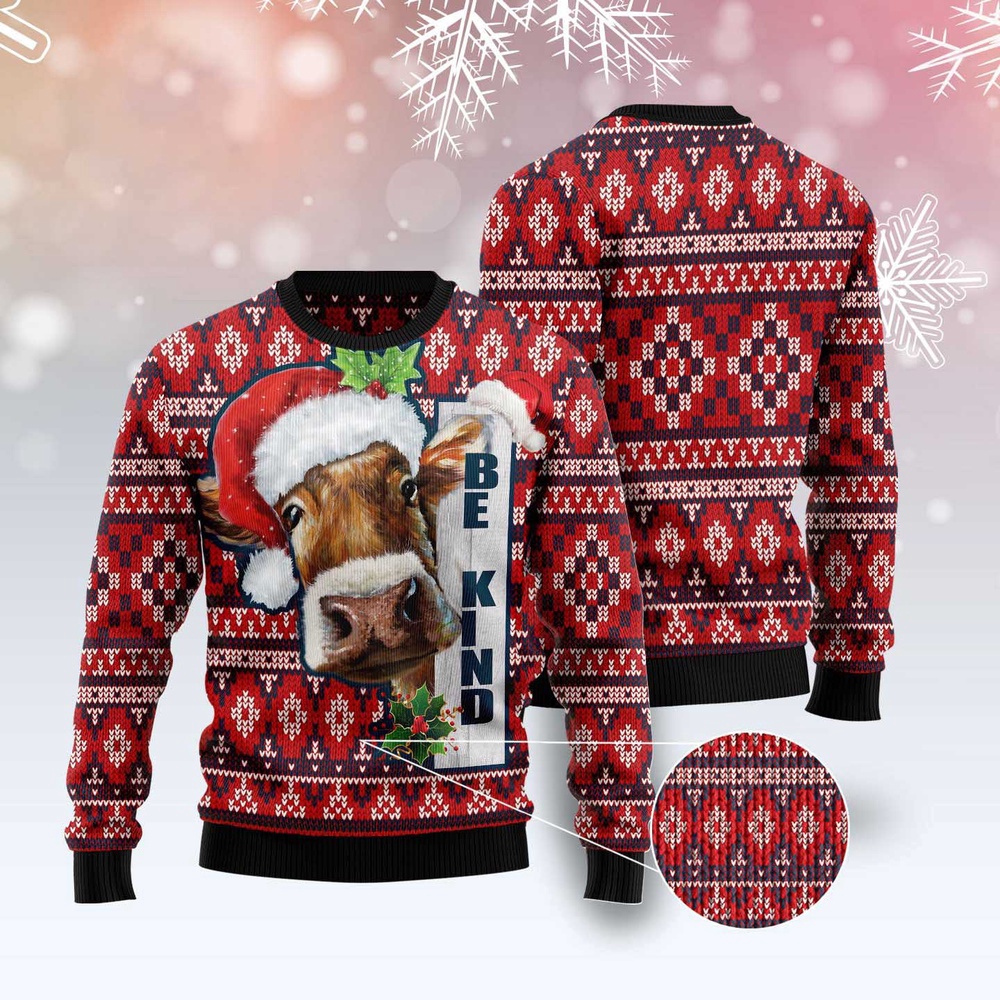 Cow Be Kind Ugly Christmas Sweater, Christmas Sweater, Ugly Sweater, Funny Xmas Sweaters