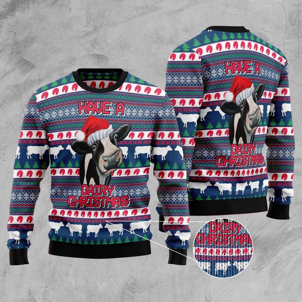 Cow Dairy Christmas Ugly Christmas Sweater, Christmas Sweater, Ugly Sweater, Funny Xmas Sweaters