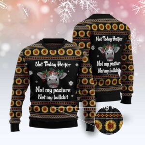 Cow Not Today Sunflower Ugly Christmas Sweater,&hellip;